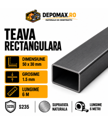 Teava rectangulara 50 x 30 x 1.5 mm, 6 metri